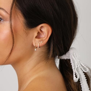 Freekiss 14K Gold Huggie Hoop Earrings Set - Hypoallergenic Jewelry