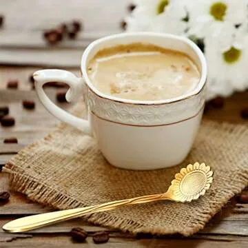 Chengu 8 Pieces Flower Coffee Spoons Stainless Steel Sugar Spoons Creative Tableware Set Stir Bar Flower Stirring Teaspoon, 8 Different Patterns(Gold)