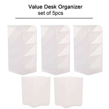 Ctcwsh YAOYUE Large Size Durable Strong Set of 5Pcs Desk Pen Organizer - Pen Holder Cup Makeup Marker Pencil Storage for Office School Home Supplies Teacher Translucent White Color