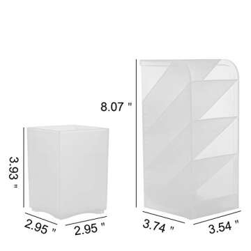 Ctcwsh YAOYUE Large Size Durable Strong Set of 5Pcs Desk Pen Organizer - Pen Holder Cup Makeup Marker Pencil Storage for Office School Home Supplies Teacher Translucent White Color