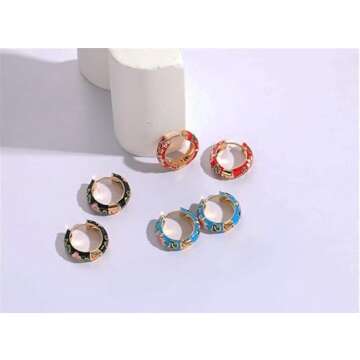 Vintage Enamel Flower Small Hoop Earrings for Women
