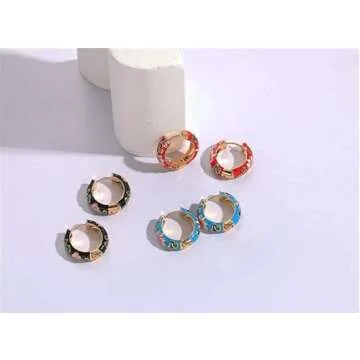 Vintage Enamel Flower Small Hoop Earrings for Women