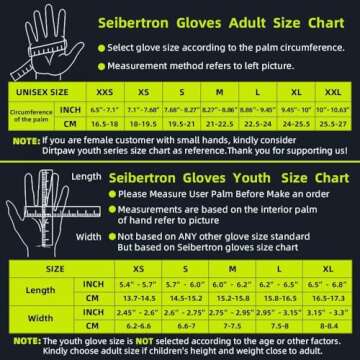 Seibertron Youth Unisex MX ATV MTB Racing Gloves - Full Finger Touchscreen Glove for Bicycle Cycling...