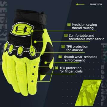 Seibertron Youth Unisex MX ATV MTB Racing Gloves - Full Finger Touchscreen Glove for Bicycle Cycling Mountain Biking Motorcycle and Motocross Fluo Yellow S