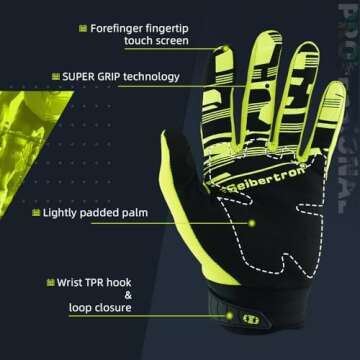 Seibertron Youth Unisex MX ATV MTB Racing Gloves - Full Finger Touchscreen Glove for Bicycle Cycling Mountain Biking Motorcycle and Motocross Fluo Yellow S