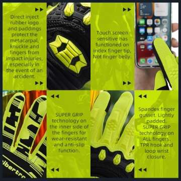 Seibertron Youth Unisex MX ATV MTB Racing Gloves - Full Finger Touchscreen Glove for Bicycle Cycling Mountain Biking Motorcycle and Motocross Fluo Yellow S