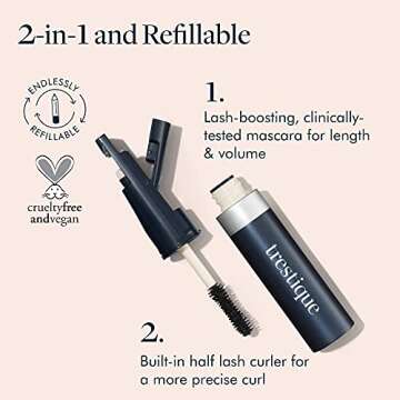trestique Good Vibes Mascara, Refillable Mascara With Built-In Lash Curler, Sustainable Mascara Eye ...