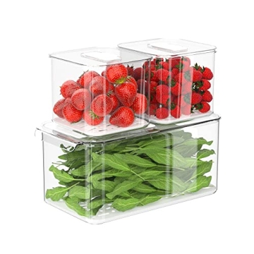 SANNO Fridge Produce Saver Containers - Stackable Food Storage Bins