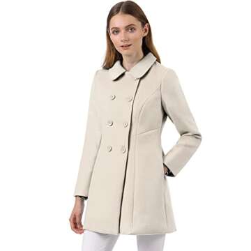 Allegra K Women's Peter Pan Collar Double Breasted Winter Long Trench Pea Coat Small Beige