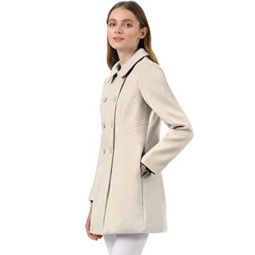 Allegra K Women's Peter Pan Collar Double Breasted Winter Long Trench Pea Coat Small Beige