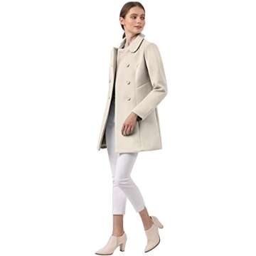 Allegra K Women's Peter Pan Collar Double Breasted Winter Long Trench Pea Coat Small Beige