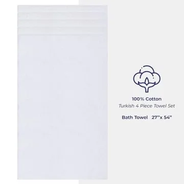 American Soft Linen Luxury 4 Piece Bath Towel Set, 100% Cotton Turkish Bath Towels for Bathroom, 27x54 in Extra Large Bathroom Shower Towels, White Bath Towels