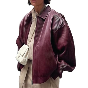 VOIKERDR Womens Oversized Leather Jackets Zip Up Motorcycle Jacket Faux Leather Jacket Biker Outerwe...