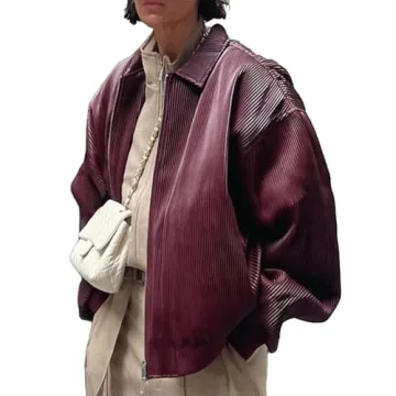 VOIKERDR Womens Oversized Leather Jackets Zip Up Motorcycle Jacket Faux Leather Jacket Biker Outerwe...