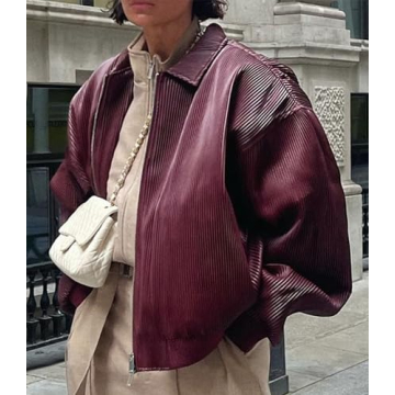 VOIKERDR Women's Oversized Zip Up Leather Jacket