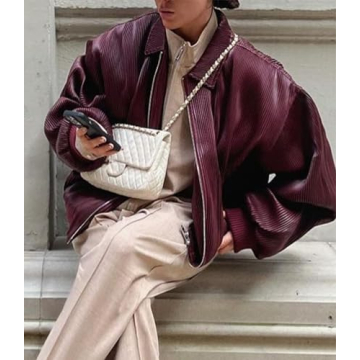 VOIKERDR Women's Oversized Zip Up Leather Jacket