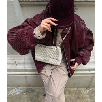 VOIKERDR Women's Oversized Zip Up Leather Jacket