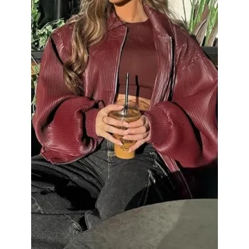 VOIKERDR Women's Oversized Zip Up Leather Jacket