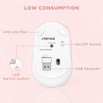 seenda Wireless Mouse, Rechargeable Light Up Mouse for Laptop, Small Cordless Mice with Quiet Click ...