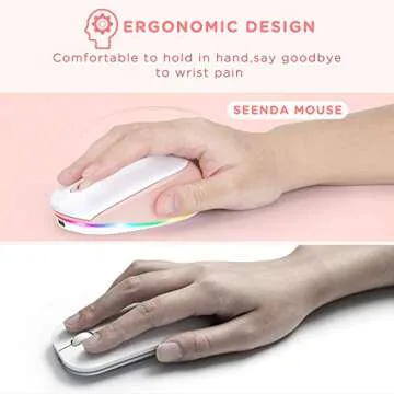 seenda Wireless Mouse, Rechargeable Light Up Mouse for Laptop, Small Cordless Mice with Quiet Click LED Rainbow Lights for PC Computer Kids Chromebook Windows Mac,Pink