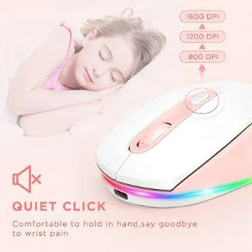 seenda Wireless Mouse, Rechargeable Light Up Mouse for Laptop, Small Cordless Mice with Quiet Click LED Rainbow Lights for PC Computer Kids Chromebook Windows Mac,Pink