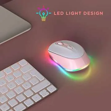 seenda Wireless Mouse, Rechargeable Light Up Mouse for Laptop, Small Cordless Mice with Quiet Click LED Rainbow Lights for PC Computer Kids Chromebook Windows Mac,Pink