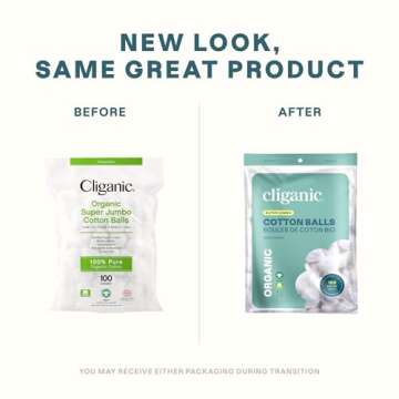 Cliganic Organic Super Jumbo Cotton Balls (200 Count) - Hypoallergenic, Absorbent, Large Size, 100% ...