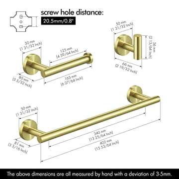 KES Bathroom Hardware Set SUS 304 Stainless Steel 3-Pieces 16 Inch Towel Bar Toilet Paper Holder Towel Hook Brushed Gold Finish, LA20BZ-32