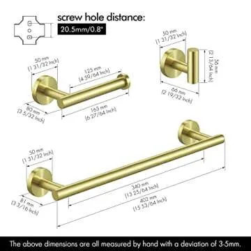 KES Bathroom Hardware Set SUS 304 Stainless Steel 3-Pieces 16 Inch Towel Bar Toilet Paper Holder Towel Hook Brushed Gold Finish, LA20BZ-32