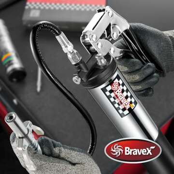 Bravex Pistol Grip Grease Gun Heavy Duty Professional 6000 PSI W/Quick Release Coupler - 18 inch Fle...