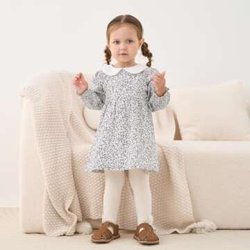 pureborn Toddler Girls Woven Dress Long Sleeve Spring Fall Playwear Dresses Floral Purple 3-4 Years