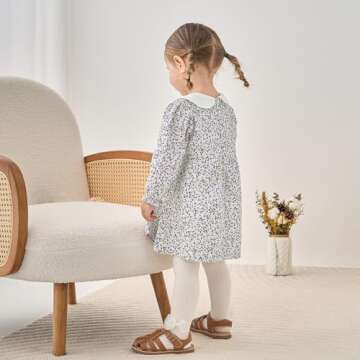 pureborn Toddler Girls Woven Dress Long Sleeve Spring Fall Playwear Dresses Floral Purple 3-4 Years