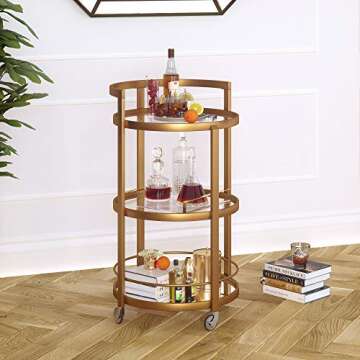 Henn&Hart 21" Wide Round Bar Cart in Brass, Bar Carts for the Home