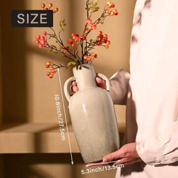 VICTOR & TERESA Beige Vase for Flowers, 11'' Decorative Ceramic Vases for Home Decor, Boho Vases for...
