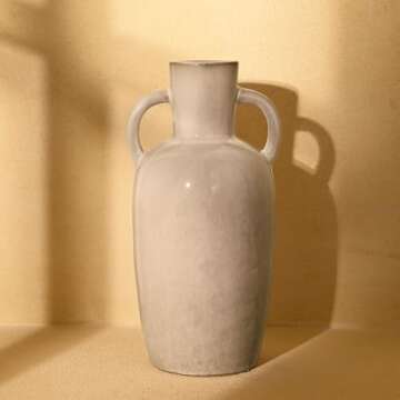 VICTOR & TERESA Beige Vase for Flowers, 11'' Decorative Ceramic Vases for Home Decor, Boho Vases for Pampas Grass, Table, Centerpieces, Mantel, Living Room, Aesthetic Room Decor, Gifts for Her