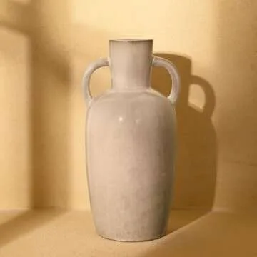 VICTOR & TERESA Beige Vase for Flowers, 11'' Decorative Ceramic Vases for Home Decor, Boho Vases for Pampas Grass, Table, Centerpieces, Mantel, Living Room, Aesthetic Room Decor, Gifts for Her