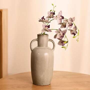 VICTOR & TERESA Beige Vase for Flowers, 11'' Decorative Ceramic Vases for Home Decor, Boho Vases for Pampas Grass, Table, Centerpieces, Mantel, Living Room, Aesthetic Room Decor, Gifts for Her