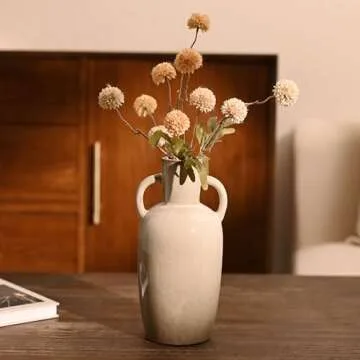 VICTOR & TERESA Beige Vase for Flowers, 11'' Decorative Ceramic Vases for Home Decor, Boho Vases for Pampas Grass, Table, Centerpieces, Mantel, Living Room, Aesthetic Room Decor, Gifts for Her