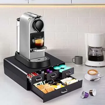 SZQINJI Coffee Pod Organizer 72/96 Pods Coffee Capsule Holder 2-Tier Coffee Pod Storage 4-Drawer Com...