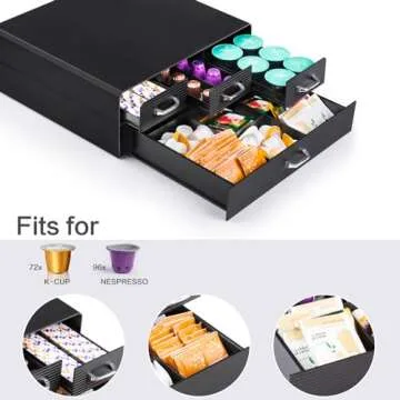 SZQINJI Coffee Pod Organizer 72/96 Pods Coffee Capsule Holder 2-Tier Coffee Pod Storage 4-Drawer Compact, Compatible with Keurig K-cup & Nespresso Capsule