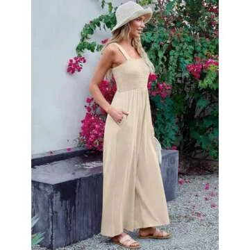 AUTOMET Womens Jumpsuits Casual Jumpers Summer Rompers Sleeveless Loose High Waist Wide Leg Overalls with Pockets 2025 Apricot S