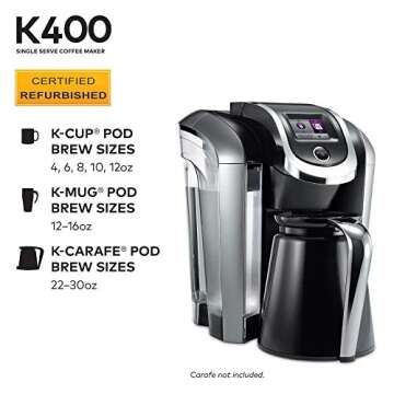 Keurig K400 Coffee Maker, Single Serve K-Cup Pod Coffee Brewer, Programmable Brewer, Black (Renewed)