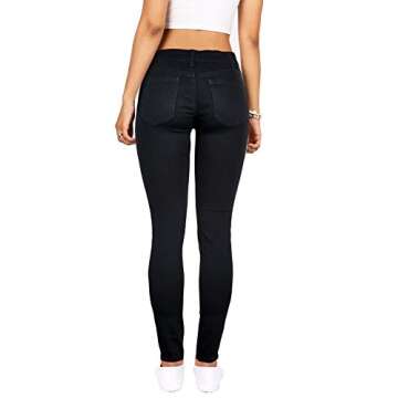 Wax Women's Juniors Mid-Rise Skinny Jegging Jeans w Distressing (7, Black)