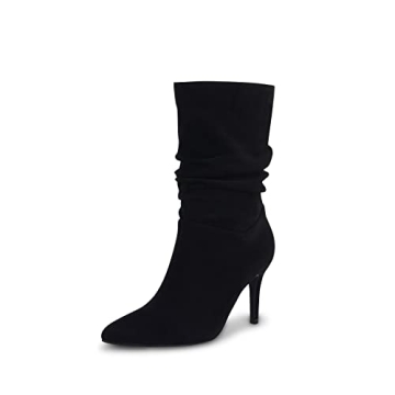 Women's Mid Calf Slouchy Boots Suede High Heel Slip-on Stiletto