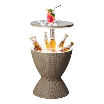 HYD-Parts Cool Bar Outdoor Patio Table Ice Bucket - 3 in 1 Adjustable Height Rattan Wicker Bar Table...