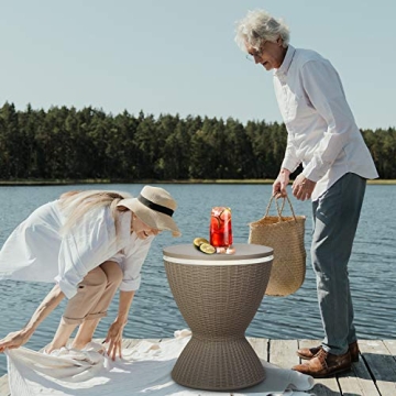 Adjustable Height Rattan Bar Table with Ice Bucket