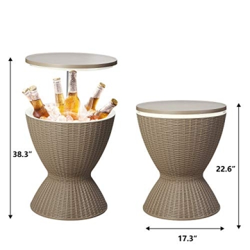 Adjustable Height Rattan Bar Table with Ice Bucket
