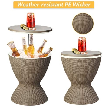 Adjustable Height Rattan Bar Table with Ice Bucket