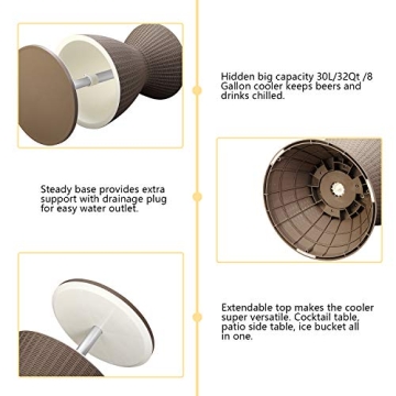 Adjustable Height Rattan Bar Table with Ice Bucket