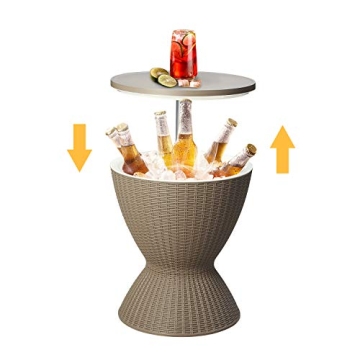 Adjustable Height Rattan Bar Table with Ice Bucket